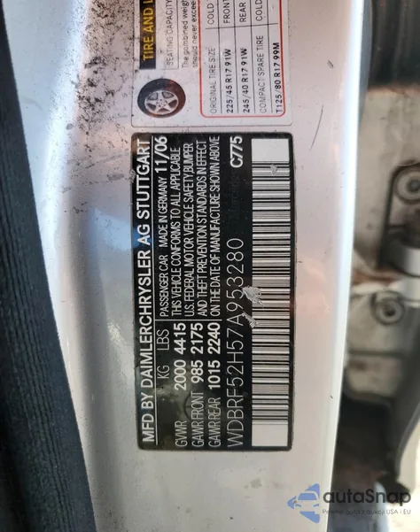 2007 Mercedes-Benz C 230 из США, поврежденный, VIN WDBRF52H57A953280